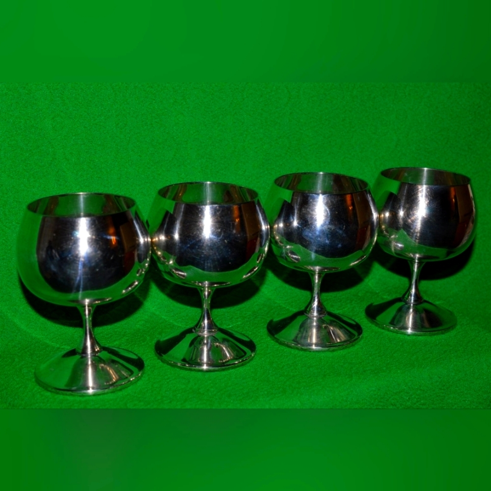 4 metal wine goblets by  VALERO.  Made in Spain.  Silver Plate.  1970s